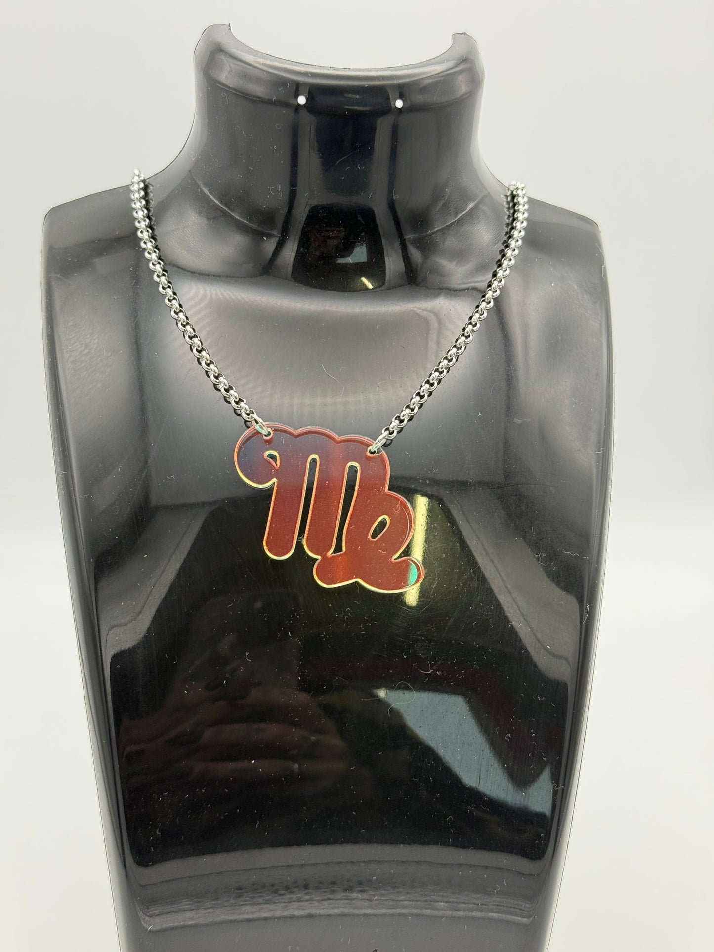 Iridescent Zodiac Sign Necklace – Acrylic Astrology Pendant on stainless steel Chain