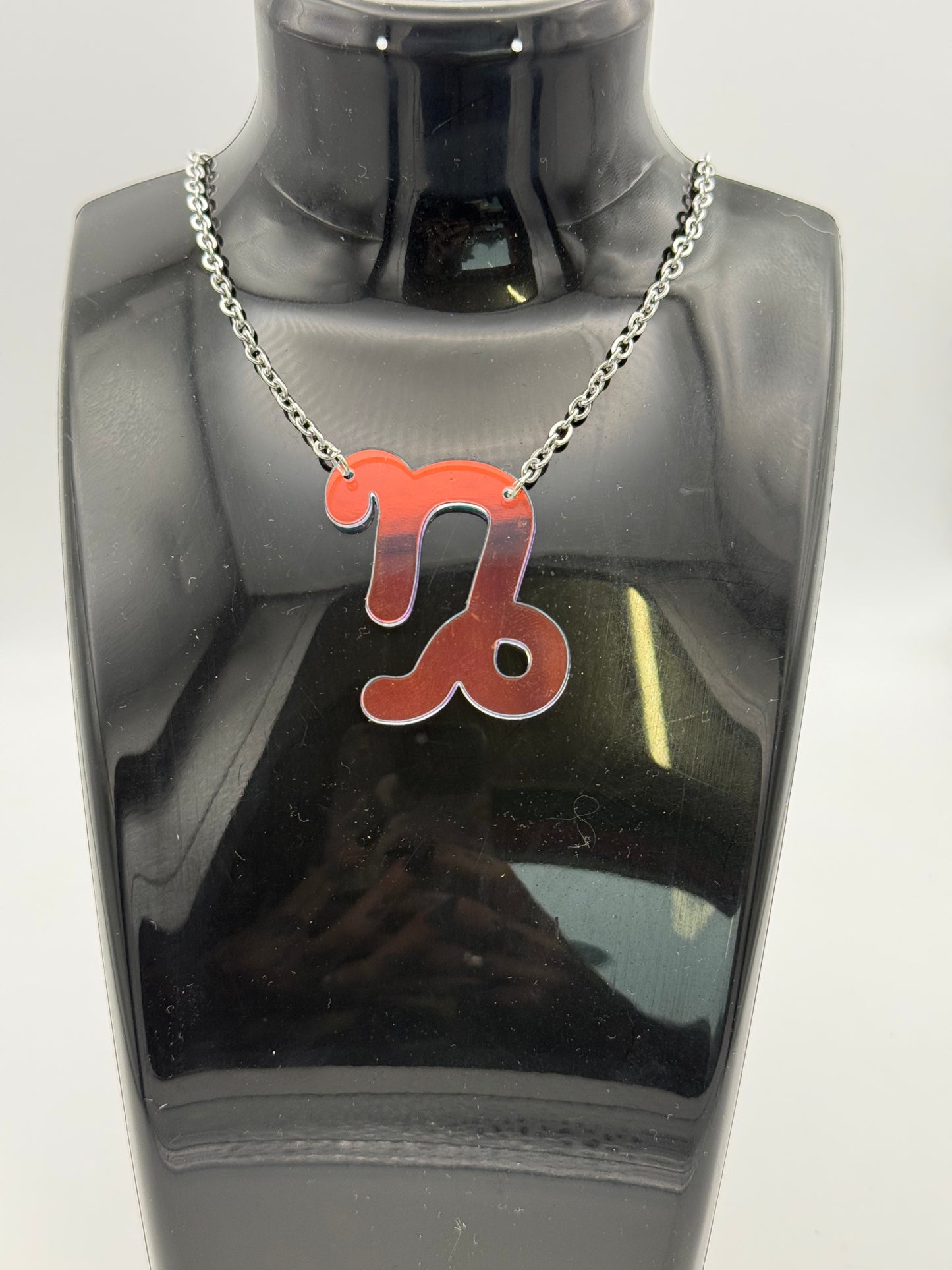 Iridescent Zodiac Sign Necklace – Acrylic Astrology Pendant on stainless steel Chain