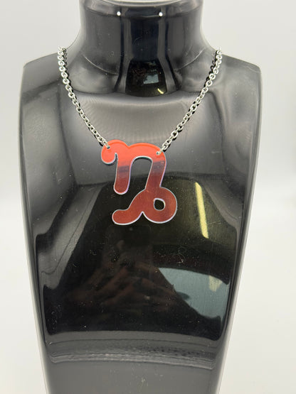 Iridescent Zodiac Sign Necklace – Acrylic Astrology Pendant on stainless steel Chain
