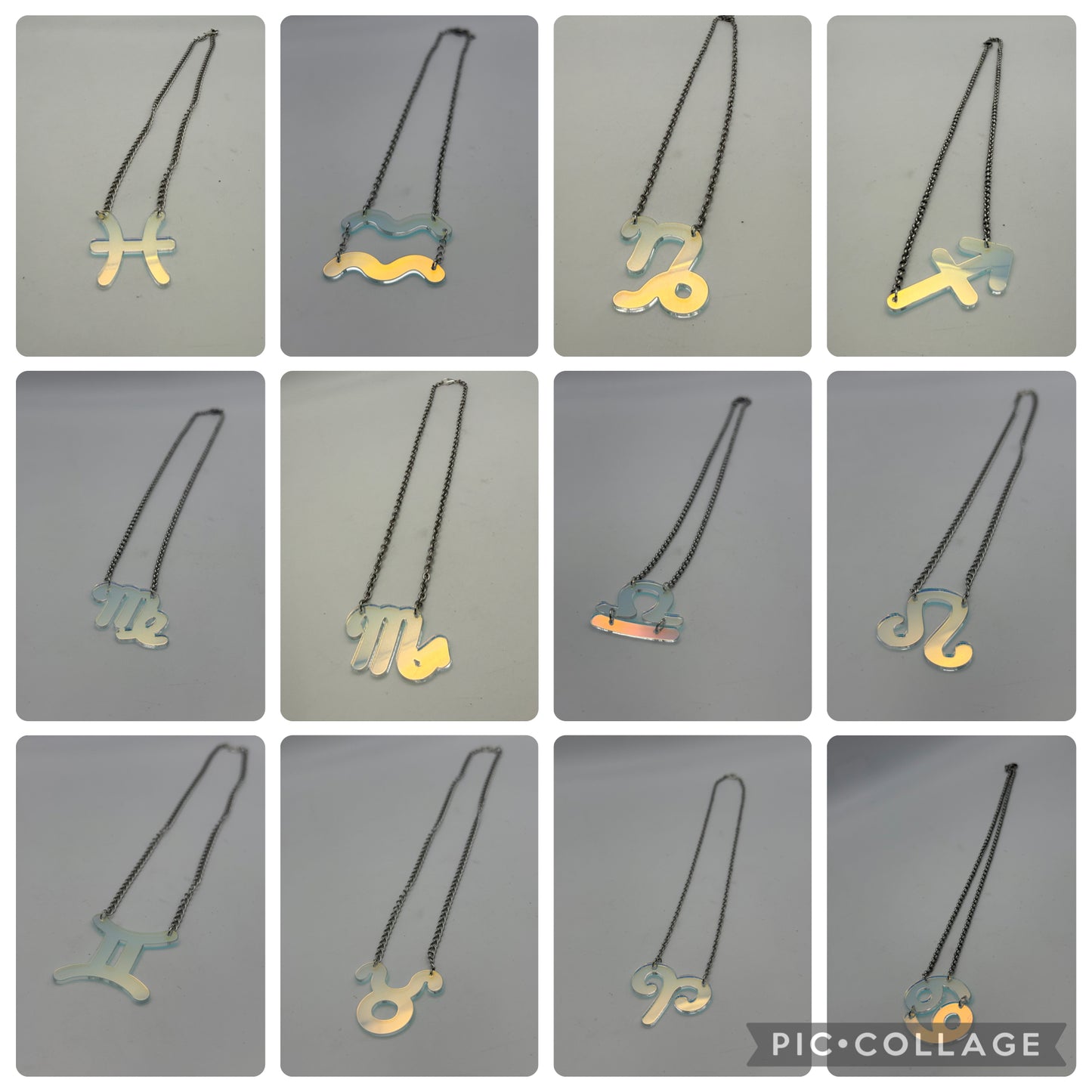 Iridescent Zodiac Sign Necklace – Acrylic Astrology Pendant on stainless steel Chain