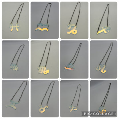 Iridescent Zodiac Sign Necklace – Acrylic Astrology Pendant on stainless steel Chain