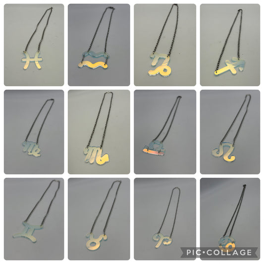Iridescent Zodiac Sign Necklace – Acrylic Astrology Pendant on stainless steel Chain