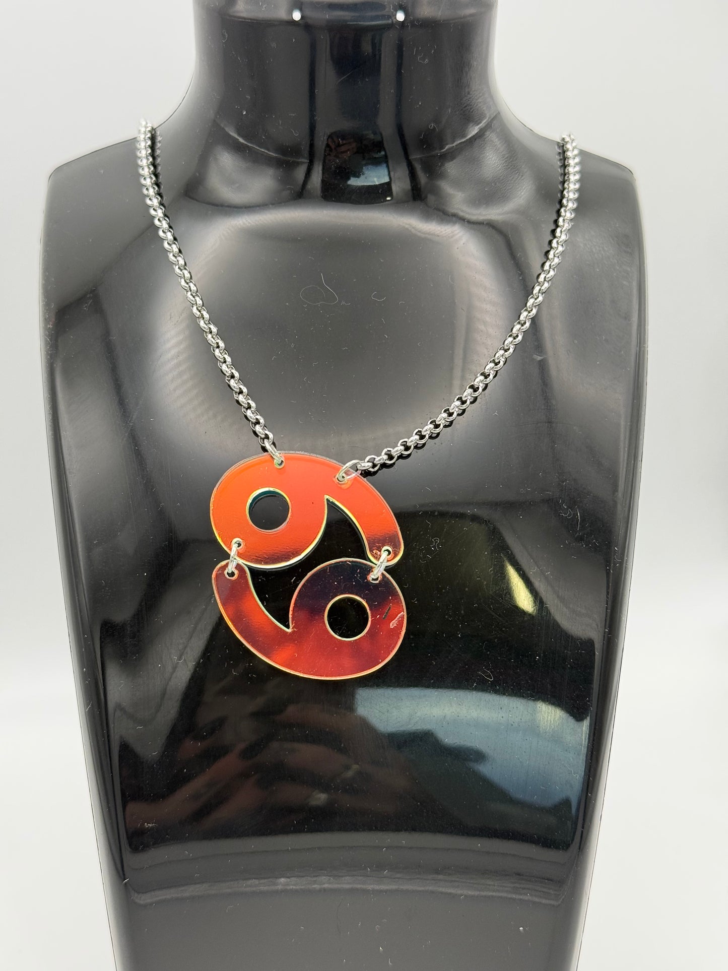 Iridescent Zodiac Sign Necklace – Acrylic Astrology Pendant on stainless steel Chain