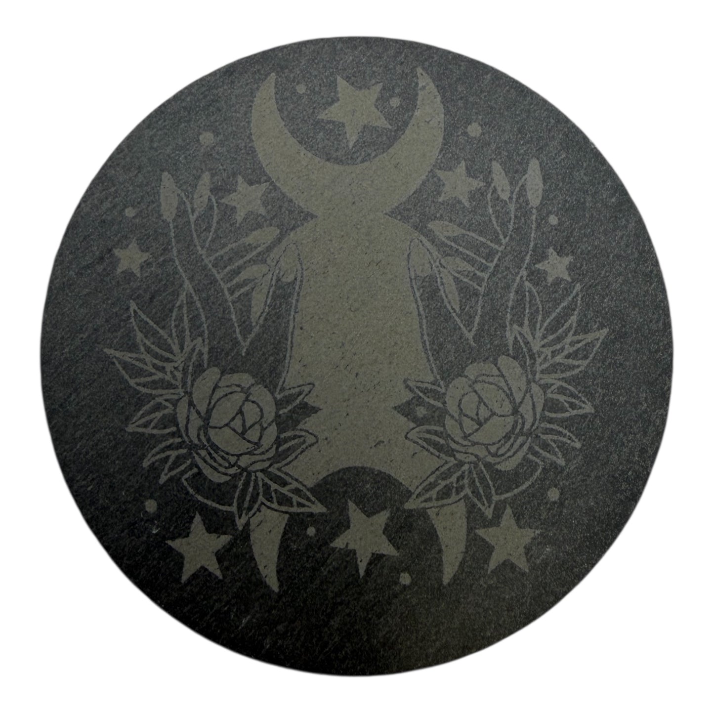 Mystic Hands Slate Coaster 10cm – Laser Engraved Stone Coaster | Gothic Occult Decor | Rustic Drink Coaster