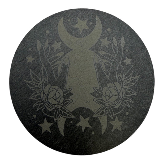 Mystic Hands Slate Coaster 10cm – Laser Engraved Stone Coaster | Gothic Occult Decor | Rustic Drink Coaster