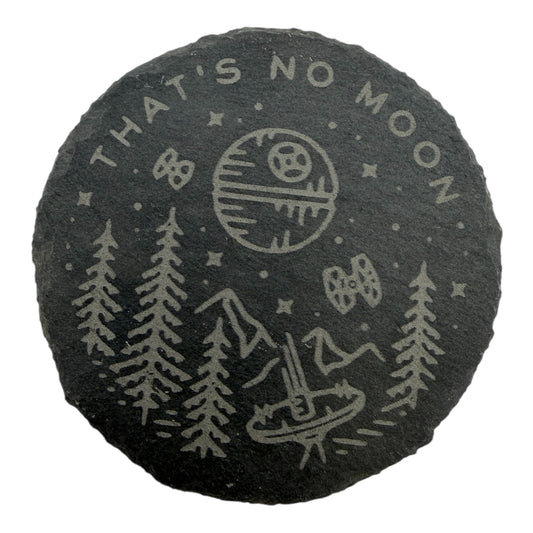 That’s No Moon Slate Coaster 10cm – Laser Engraved Rough Edge Stone Coaster | Sci-Fi Gift | Rustic Drink Coaster