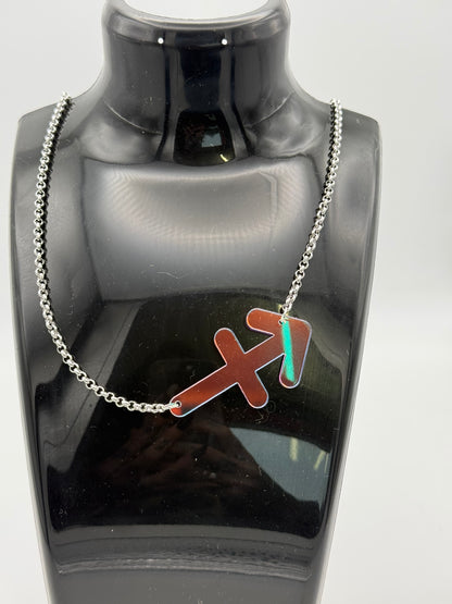 Iridescent Zodiac Sign Necklace – Acrylic Astrology Pendant on stainless steel Chain