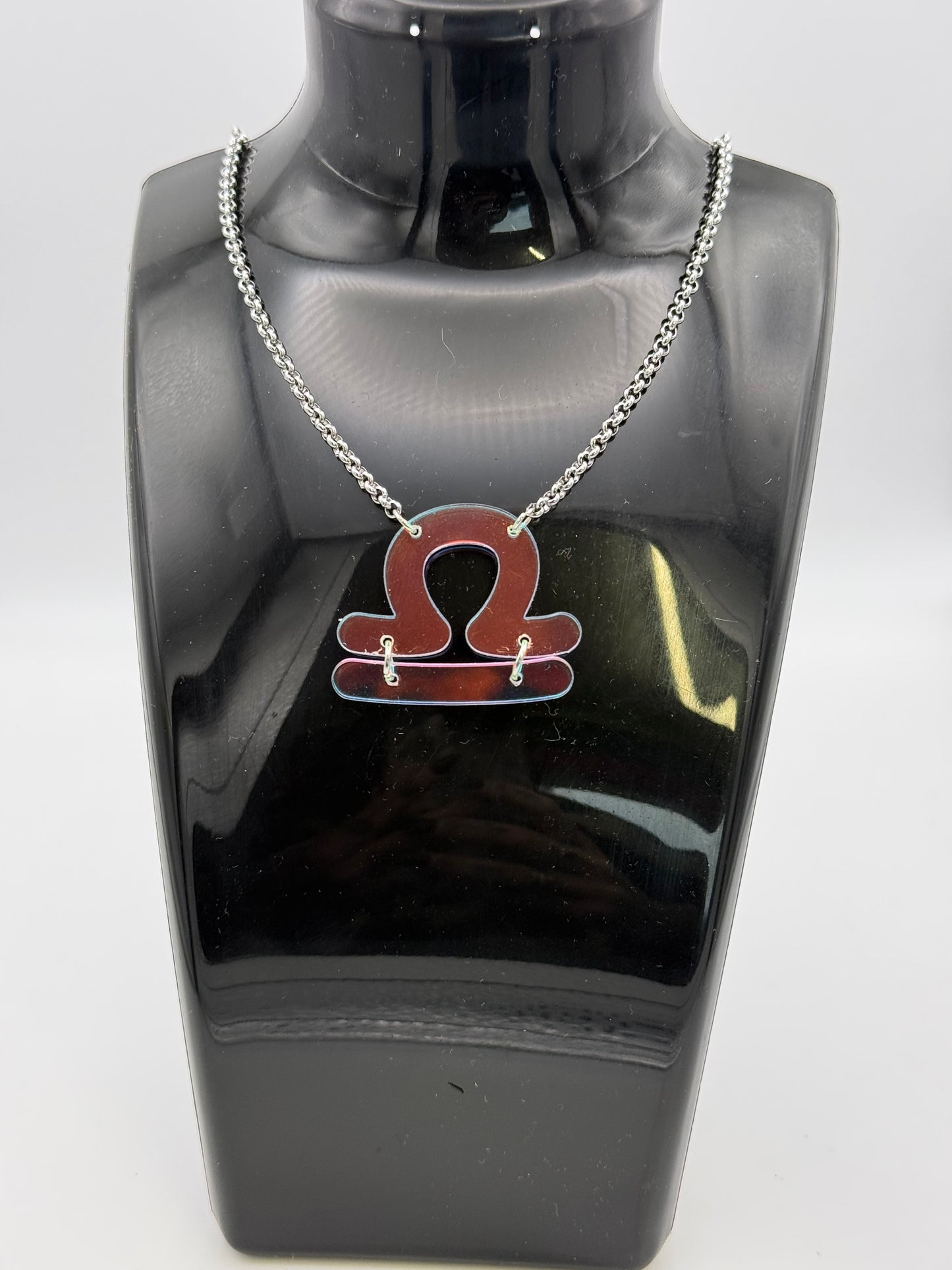 Iridescent Zodiac Sign Necklace – Acrylic Astrology Pendant on stainless steel Chain