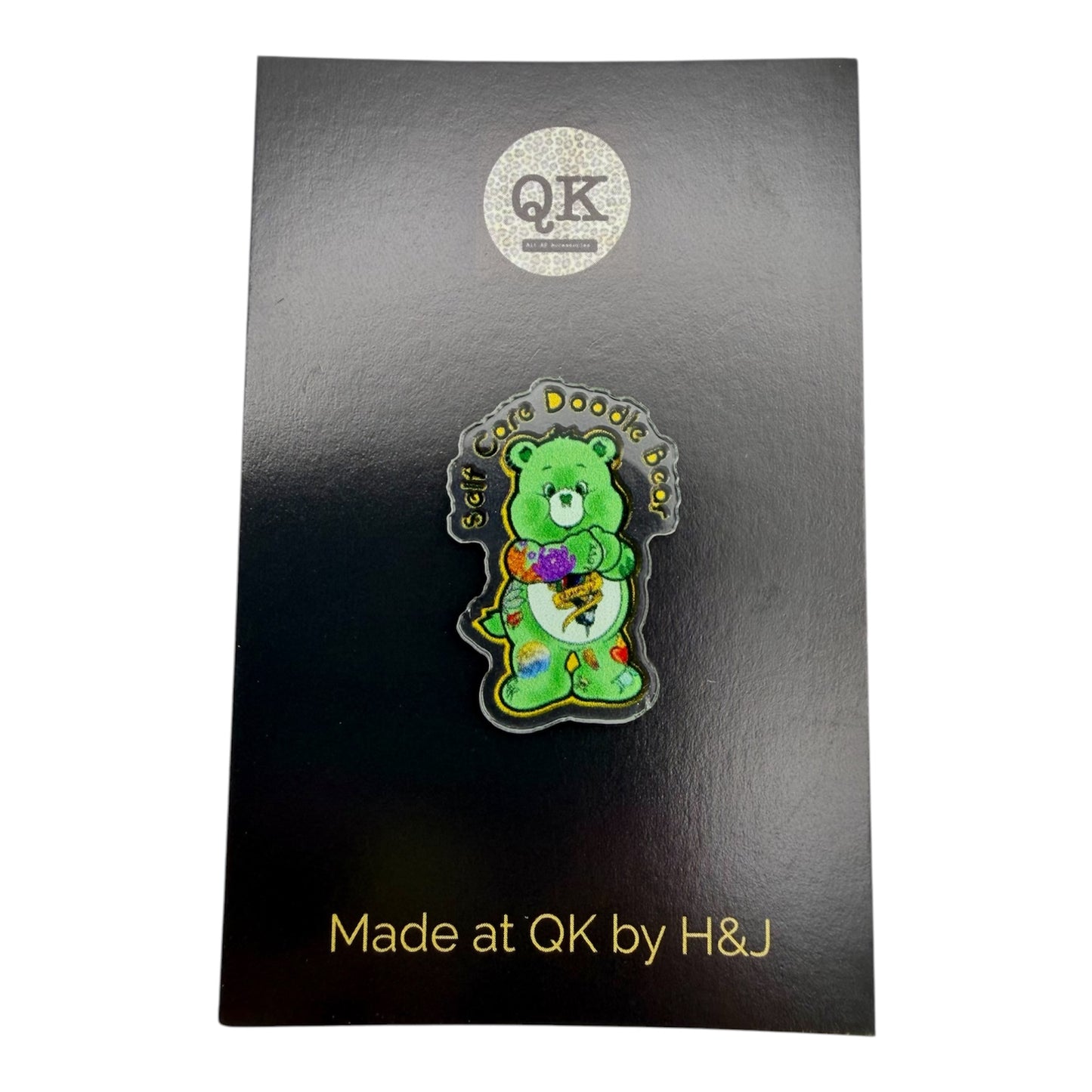 Self Care Doodle Bear Pin Badge