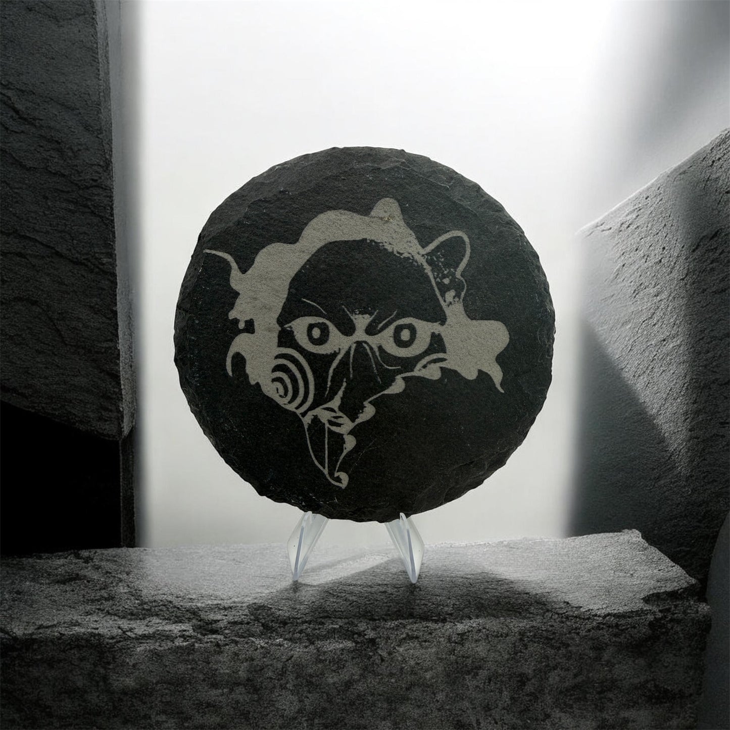 Billy the Puppet Jigsaw Slate Coaster 10cm – Laser Engraved Rough Edge Stone Coaster | Horror Movie Inspired Gift | Rustic Drink Coaster