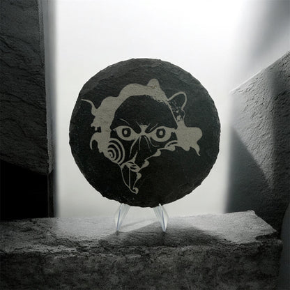 Billy the Puppet Jigsaw Slate Coaster 10cm – Laser Engraved Rough Edge Stone Coaster | Horror Movie Inspired Gift | Rustic Drink Coaster