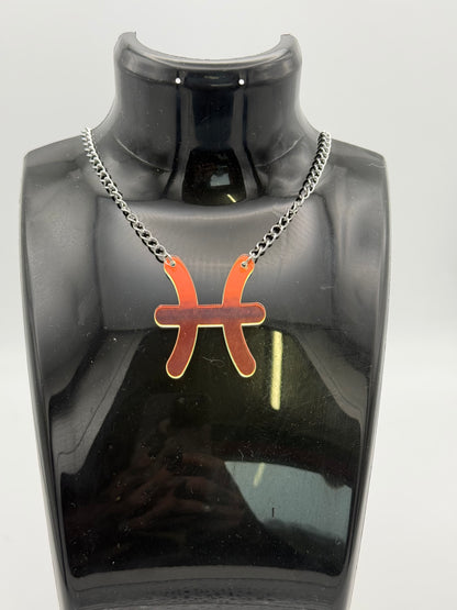 Iridescent Zodiac Sign Necklace – Acrylic Astrology Pendant on stainless steel Chain
