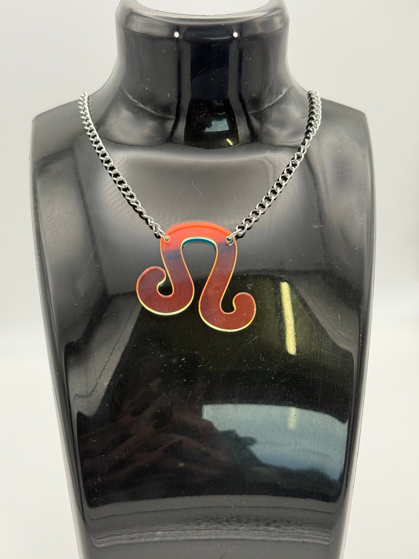 Iridescent Zodiac Sign Necklace – Acrylic Astrology Pendant on stainless steel Chain