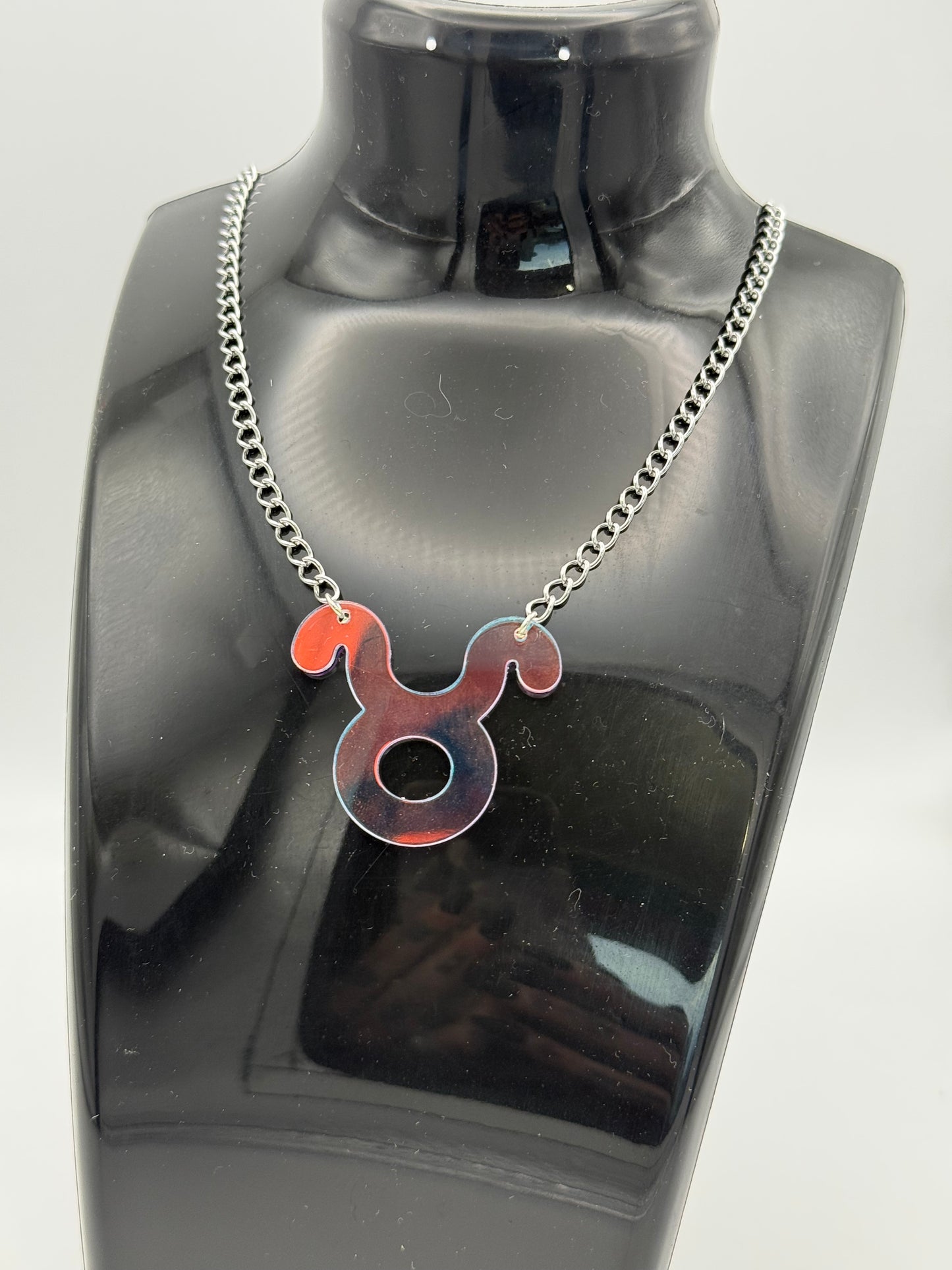 Iridescent Zodiac Sign Necklace – Acrylic Astrology Pendant on stainless steel Chain