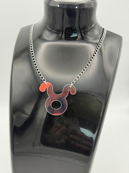 Iridescent Zodiac Sign Necklace – Acrylic Astrology Pendant on stainless steel Chain