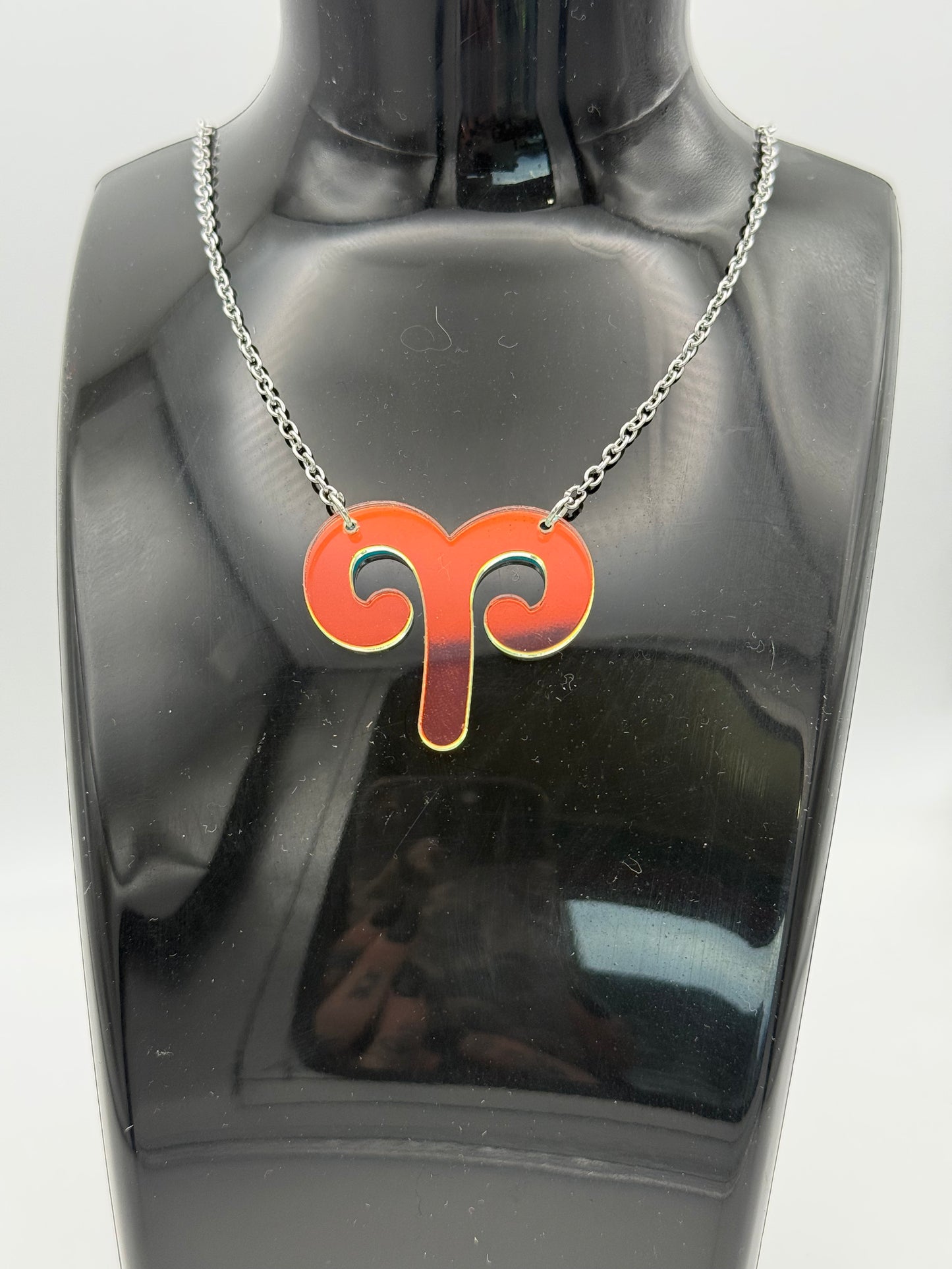 Iridescent Zodiac Sign Necklace – Acrylic Astrology Pendant on stainless steel Chain