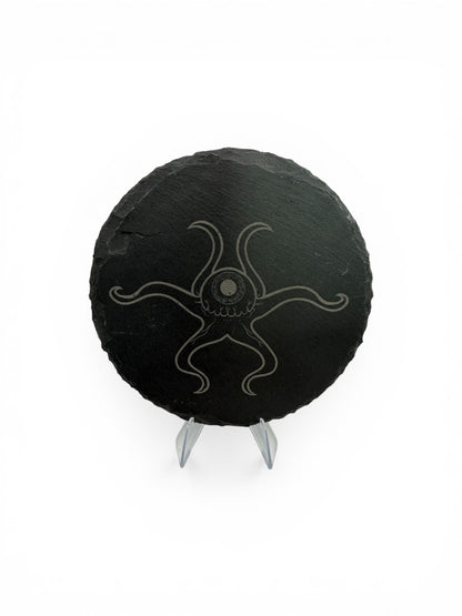 Alien Slate Coaster 10cm – Laser Engraved Rough Edge Stone Coaster | Sci-Fi Movie Gift | Rustic Drink Coaster