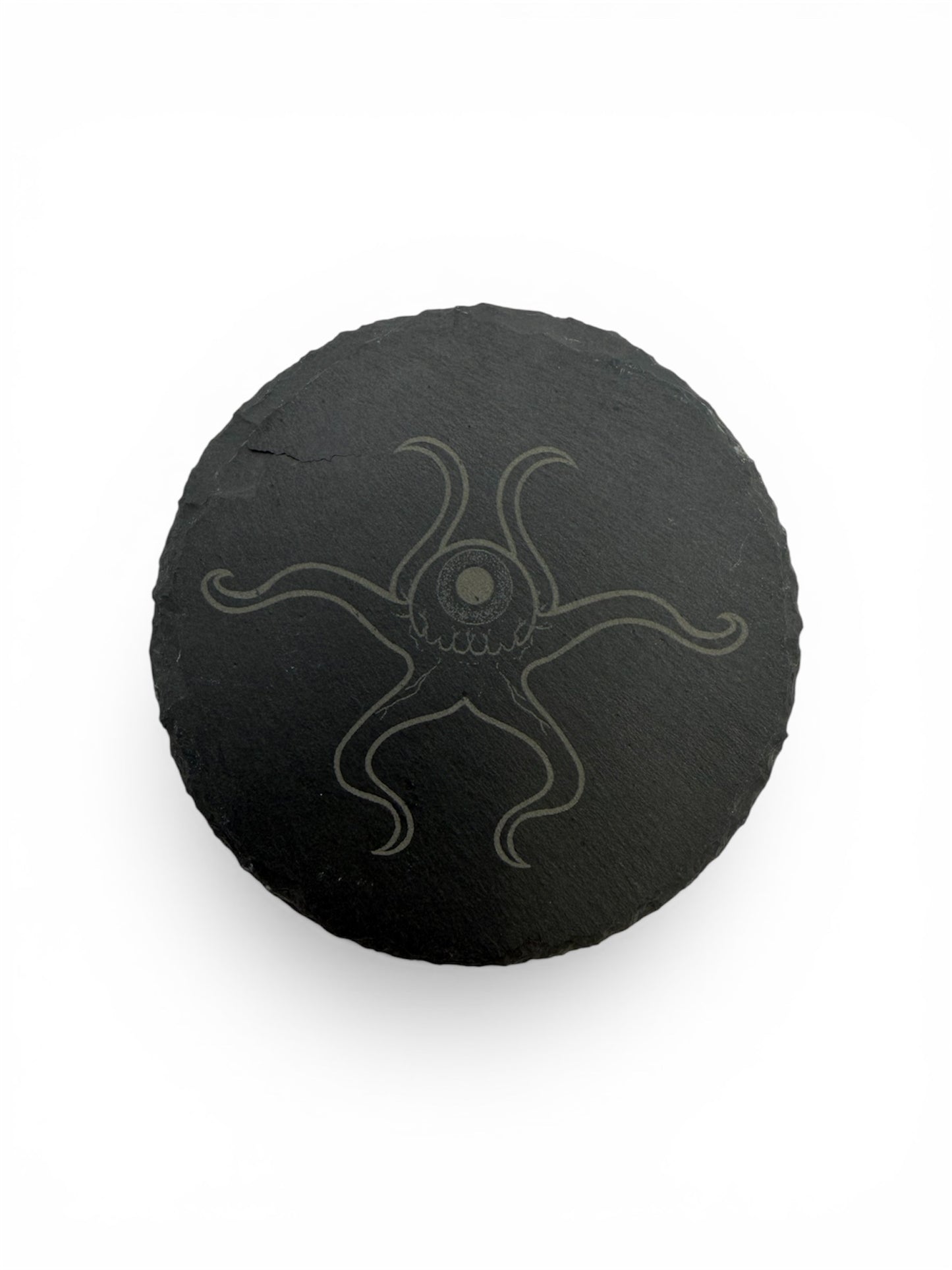 Alien Slate Coaster 10cm – Laser Engraved Rough Edge Stone Coaster | Sci-Fi Movie Gift | Rustic Drink Coaster