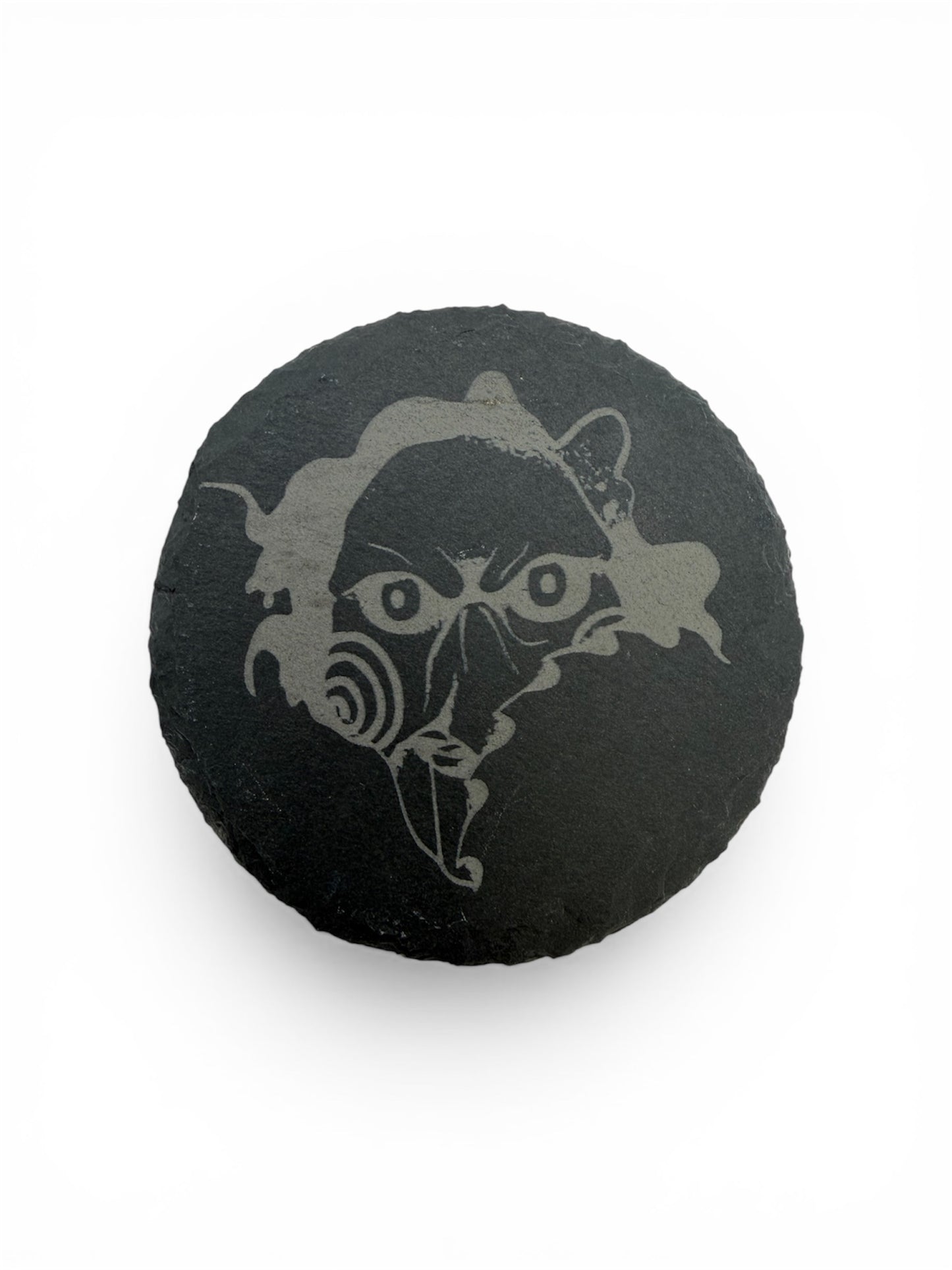 Billy the Puppet Jigsaw Slate Coaster 10cm – Laser Engraved Rough Edge Stone Coaster | Horror Movie Inspired Gift | Rustic Drink Coaster