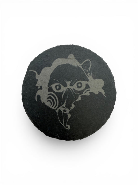 Billy the Puppet Jigsaw Slate Coaster 10cm – Laser Engraved Rough Edge Stone Coaster | Horror Movie Inspired Gift | Rustic Drink Coaster
