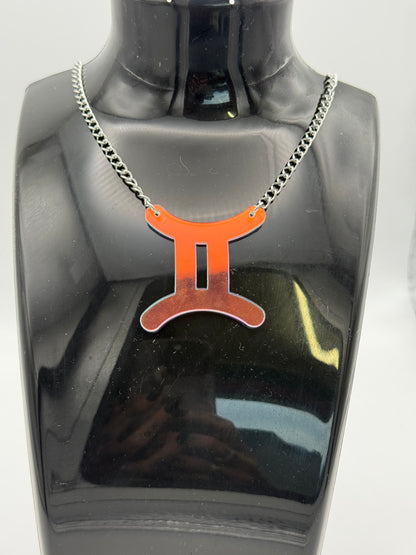 Iridescent Zodiac Sign Necklace – Acrylic Astrology Pendant on stainless steel Chain