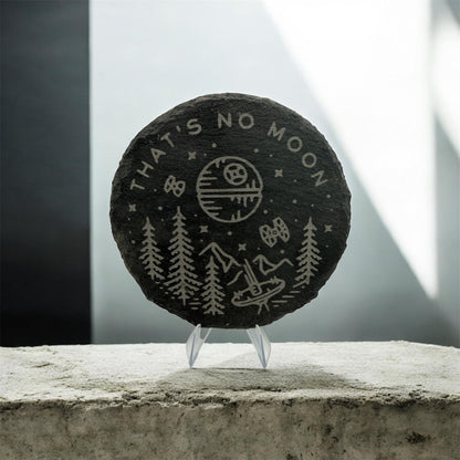 That’s No Moon Slate Coaster 10cm – Laser Engraved Rough Edge Stone Coaster | Sci-Fi Gift | Rustic Drink Coaster