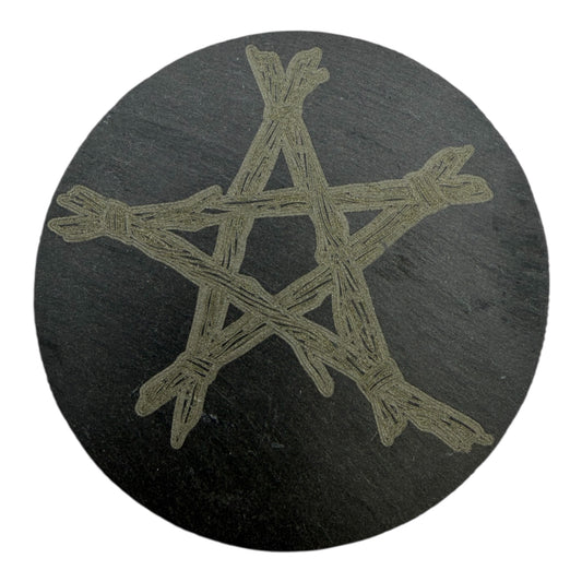 Pentagram Slate Coaster 10cm – Laser Engraved Stone Coaster | Gothic Occult Decor | Rustic Drink Coaster