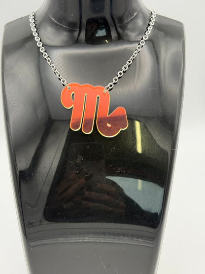Iridescent Zodiac Sign Necklace – Acrylic Astrology Pendant on stainless steel Chain