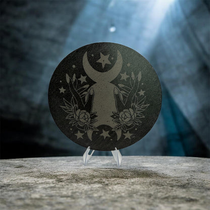 Mystic Hands Slate Coaster 10cm – Laser Engraved Stone Coaster | Gothic Occult Decor | Rustic Drink Coaster
