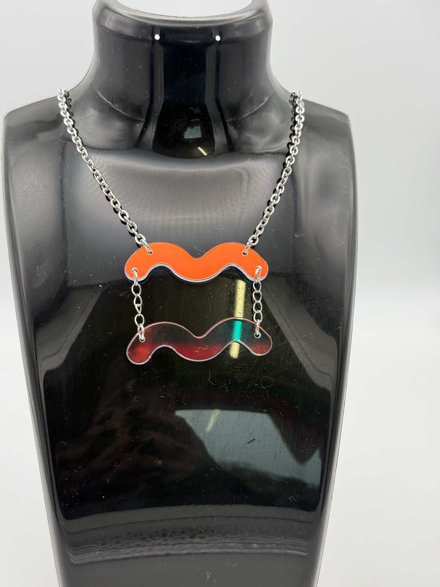 Iridescent Zodiac Sign Necklace – Acrylic Astrology Pendant on stainless steel Chain