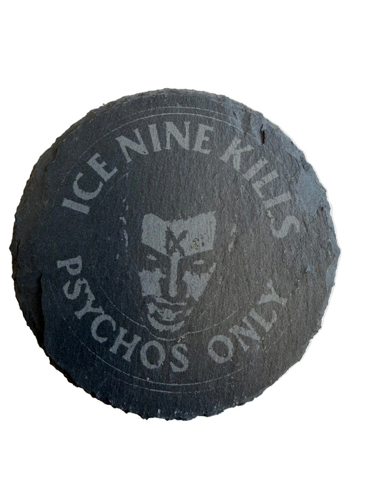 Ice Nine Kills Slate Coaster 10cm – Laser Engraved Rough Edge Stone Coaster | Horror Movie Gift | Rustic Drink Coaster